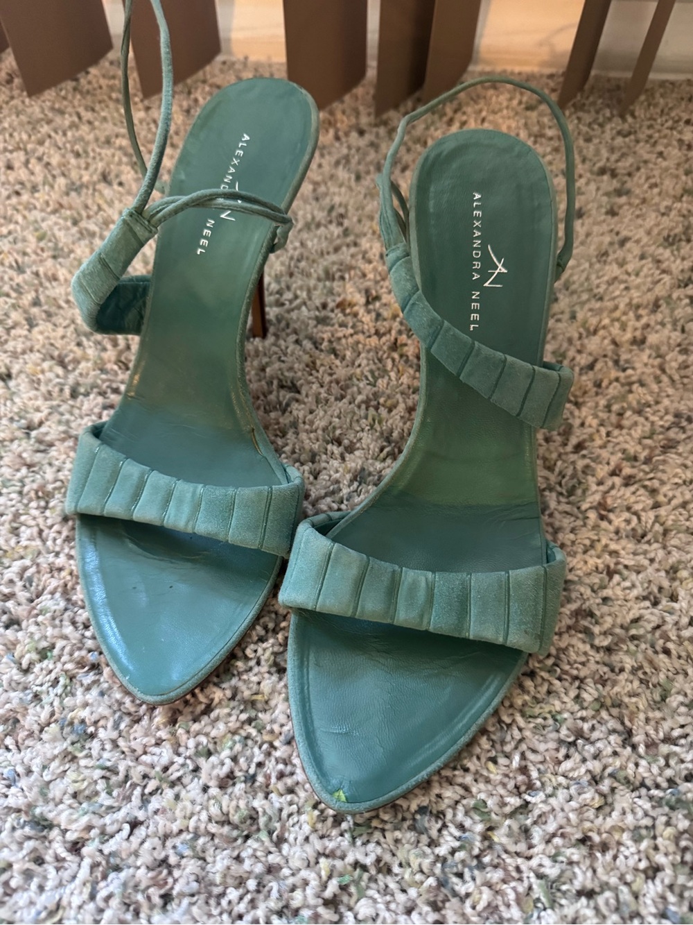 Alexandra Neel Teal Lace-Up Heel Sandals
